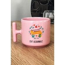 Hedizu Kişiye Özel Öğretmenler Günü Hediyesi Pastel T Kulplu Kupa Bardak Pembe