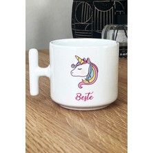 Hedizu Kişiye Özel Unicorn Kupa Bardak T Kulplu Beyaz Arkadaşa Doğum Günü Hediyesi