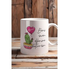 Hedizu Kişiye Özel Kaktüs Kupa Bardak Beyaz Isme Özel Arkadaşa Doğum Günü Hediyesi