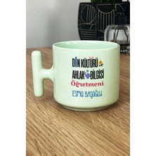 Hedizu Kişiye Özel Din Kültürü Öğretmeni Pastel T Kulplu Kupa Bardak Yeşil Öğretmenler Günü Hediyesi