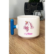 Hedizu Kişiye Özel Unicorn -3- Kupa Bardak T Kulplu Mavi Arkadaşa Kardeşe Hediye