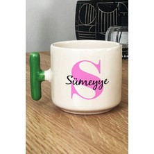 Hedizu Kişiye Özel Baş Harf ve Isim Yazılı Kupa Bardak T Kulplu Yeşil Doğum Günü Hediyesi