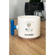 Hedizu Kişiye Özel Pilot Kupa Bardak T Kulplu Mavi