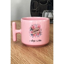 Hedizu Kişiye Özel I Love You Mom Pastel T Kulplu Kupa Bardak Pembe Anneler Günü Hediyesi