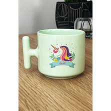 Hedizu Kişiye Özel Unicorn Pastel T Kulplu Kupa Bardak Yeşil Kız Çocuğa Hediye