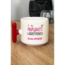 Hedizu Kişiye Özel Anasınıfı Öğretmeni -2- Kupa Bardak T Kulplu Kırmızı Öğretmenler Günü Hediyesi