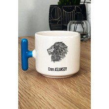 Hedizu Kişiye Özel Aslan Tasarımlı Kupa Bardak T Kulplu Mavi Hayvan Figürlü