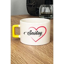 Hedizu Kişiye Özel Kalpli Isim Yazılı Lüks Fincan Sarı Sevgililer Günü Hediyesi