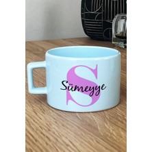 Hedizu Kişiye Özel Baş Harf ve Isim Yazılı Pastel Fincan Mavi Doğum Günü Hediyesi