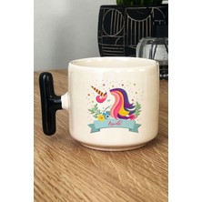 Hedizu Kişiye Özel Unicorn Kupa Bardak T Kulplu Siyah Kız Çocuğa Hediye