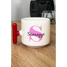 Hedizu Kişiye Özel Baş Harf ve Isim Yazılı Kupa Bardak T Kulplu Kırmızı Doğum Günü Hediyesi