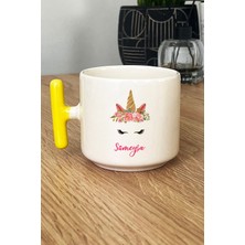 Hedizu Kişiye Özel Unicorn -2- Kupa Bardak T Kulplu Sarı Isme Özel Hediye