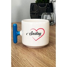 Hedizu Kişiye Özel Kalpli Isim Yazılı Kupa Bardak T Kulplu Mavi Sevgililer Günü Hediyesi