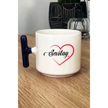 Hedizu Kişiye Özel Kalpli Isim Yazılı Kupa Bardak T Kulplu Lacivert Sevgililer Günü Hediyesi