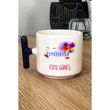 Hedizu Kişiye Özel Estesiyen Kupa Bardak T Kulplu Lacivert Isme Özel Tıp Bayramı Hediyeleri