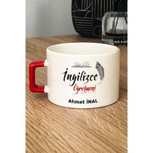 Hedizu Kişiye Özel Ingilizce Öğretmeni Lüks Fincan Kırmızı Öğretmenler Günü Hediyesi