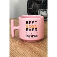 Hedizu Kişiye Özel Best Boss Ever Pastel T Kulplu Kupa Bardak Pembe Patrona Doğum Günü Hediyesi