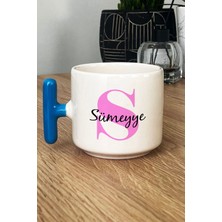 Hedizu Kişiye Özel Baş Harf ve Isim Yazılı Kupa Bardak T Kulplu Mavi Doğum Günü Hediyesi