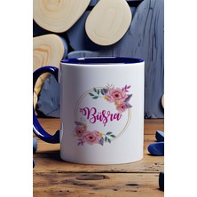 Hedizu Kişiye Özel Çiçekli Isim Yazan Kupa Bardak Lacivert Arkadaşa Doğum Günü Hediyesi