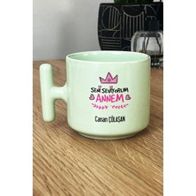 Hedizu Kişiye Özel Seni Seviyorum Annem Pastel T Kulplu Kupa Bardak Yeşil Anneye Doğum Günü Hediyesi