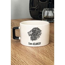 Hedizu Kişiye Özel Aslan Tasarımlı Lüks Fincan Siyah Hayvan Figürlü