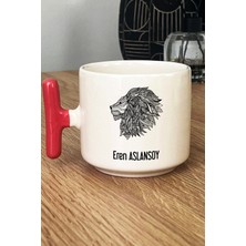 Hedizu Kişiye Özel Aslan Tasarımlı Kupa Bardak T Kulplu Pembe Hayvan Figürlü