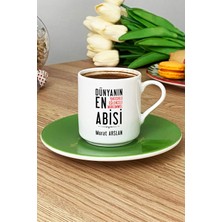 Hedizu Kişiye Özel Abi Türk Kahvesi Fincanı Yeşil Ağabeye Babalar Günü Hediyesi