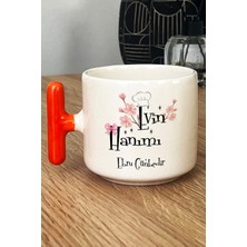 Hedizu Kişiye Özel Evin Hanımı Kupa Bardak T Kulplu Turuncu Yıldönümü Hediyesi