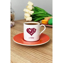 Hedizu Kişiye Özel Isme Özel Love Türk Kahvesi Fincanı Turuncu Sevgiliye Hediye