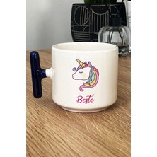 Hedizu Kişiye Özel Unicorn Kupa Bardak T Kulplu Lacivert Arkadaşa Doğum Günü Hediyesi