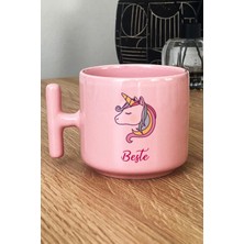 Hedizu Kişiye Özel Unicorn Pastel T Kulplu Kupa Bardak Pembe Arkadaşa Doğum Günü Hediyesi
