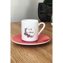 Hedizu Kişiye Özel Çiçek Tasarımlı Isme Özel Türk Kahvesi Fincanı Pembe Isim Soyisim Yazılı