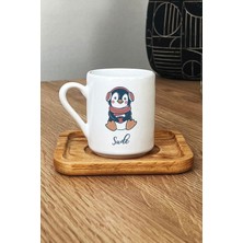 Hedizu Kişiye Özel Tatlı Penguen Türk Kahvesi Fincanı Ahşap Altlıklı Arkadaşa Doğum Günü Hediyesi