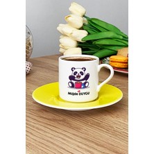 Hedizu Kişiye Özel Sevimli Panda Türk Kahvesi Fincanı Sarı Arkadaşa Doğum Günü Hediyesi