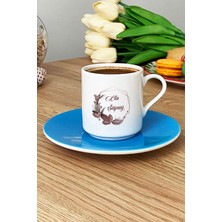 Hedizu Kişiye Özel Çiçek Tasarımlı Isme Özel Türk Kahvesi Fincanı Mavi Isim Soyisim Yazılı