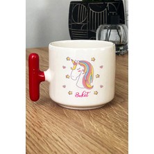 Hedizu Kişiye Özel Unicorn Kupa Bardak T Kulplu Kırmızı Kız Çocuğa Doğum Günü Hediyesi