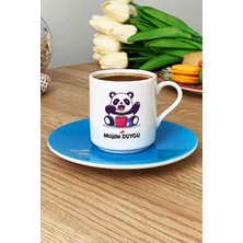 Hedizu Kişiye Özel Sevimli Panda Türk Kahvesi Fincanı Mavi Arkadaşa Doğum Günü Hediyesi