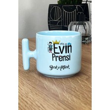 Hedizu Kişiye Özel Evin Prensi Pastel T Kulplu Kupa Bardak Mavi Erkek Çocuğa Hediye