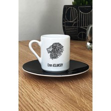 Hedizu Kişiye Özel Aslan Tasarımlı Türk Kahvesi Fincanı Siyah Hayvan Figürlü