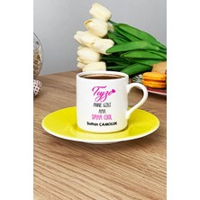 Hedizu Kişiye Özel Teyze Daha Cool Türk Kahvesi Fincanı Sarı Anneler Günü Hediyesi