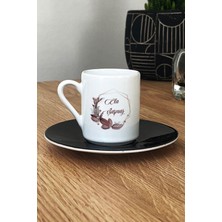 Hedizu Kişiye Özel Çiçek Tasarımlı Isme Özel Türk Kahvesi Fincanı Siyah Isim Soyisim Yazılı