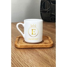 Hedizu Kişiye Özel Baş Harf ve Isim Yazılı Isme Özel Türk Kahvesi Fincanı Ahşap Altlıklı Yeni Iş Hediyesi