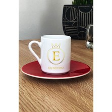 Hedizu Kişiye Özel Baş Harf ve Isim Yazılı Isme Özel Türk Kahvesi Fincanı Kırmızı Yeni Iş Hediyesi