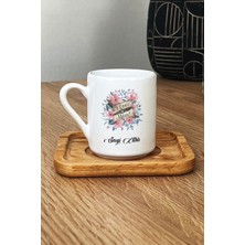 Hedizu Kişiye Özel I Love You Mom Türk Kahvesi Fincanı Ahşap Altlıklı Anneler Günü Hediyesi