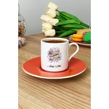 Hedizu Kişiye Özel I Love You Mom Türk Kahvesi Fincanı Turuncu Anneler Günü Hediyesi