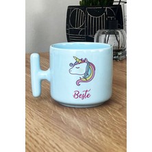 Hedizu Kişiye Özel Unicorn Pastel T Kulplu Kupa Bardak Mavi Arkadaşa Doğum Günü Hediyesi