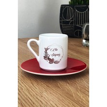 Hedizu Kişiye Özel Çiçek Tasarımlı Isme Özel Türk Kahvesi Fincanı Kırmızı Isim Soyisim Yazılı