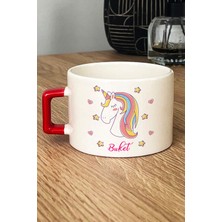 Hedizu Kişiye Özel Unicorn Lüks Fincan Kırmızı Kız Çocuğa Doğum Günü Hediyesi