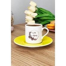 Hedizu Kişiye Özel Çiçek Tasarımlı Isme Özel Türk Kahvesi Fincanı Sarı Isim Soyisim Yazılı