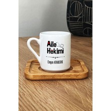 Hedizu Kişiye Özel Aile Hekimi Doktor Türk Kahvesi Fincanı Ahşap Altlıklı Tıp Bayramı Hediyesi